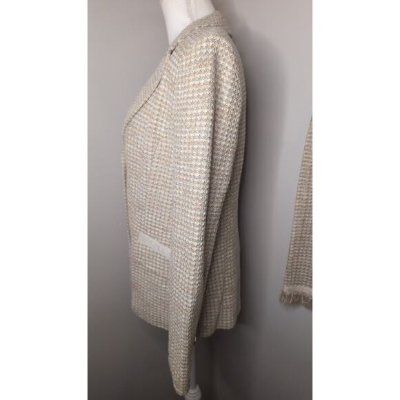 St. John pastel neutral tweed fringe blazer skirt set - Picture 4 of 12